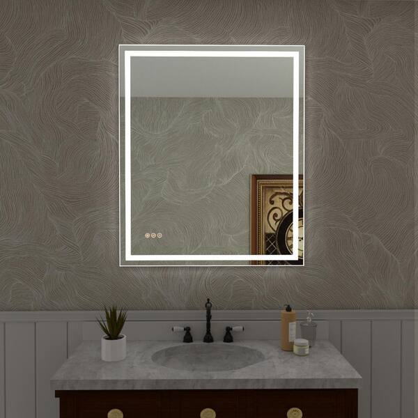 Hermitage Bath Spring 30 in. W x 36 in. H Rectangular Frameless LED Wall Bathroom Vanity Mirror