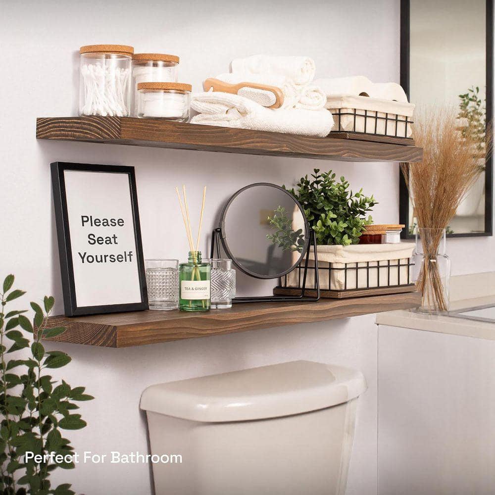 36 in. W x 6.7 in. D Walnut Solid Wood Floating Shelves Decorative