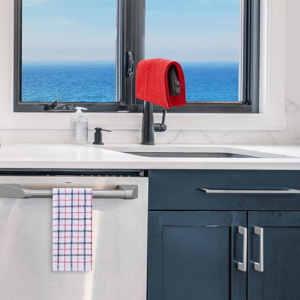 Red and White Plaid Cotton Kitchen Towels Set of 3