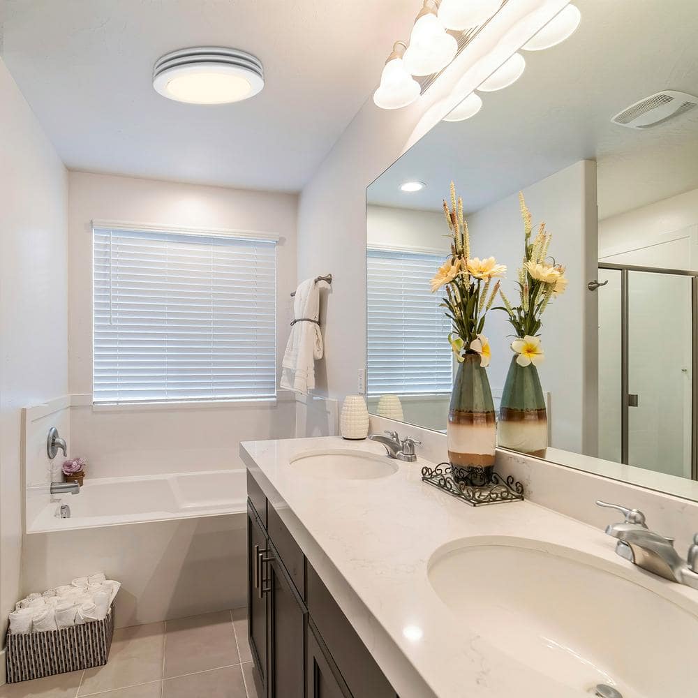 White Acrylic Round Ceiling Mount Bathroom Exhaust Fan with LED Light