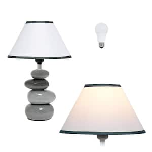 14.7 in. Shades of Gray Stacked Ceramic Stone Table Lamp with LED Bulb Included