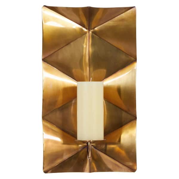 Litton Lane 18 in. Gold Stainless Steel Metal Geometric Pillar Wall Sconce with Hammered Design