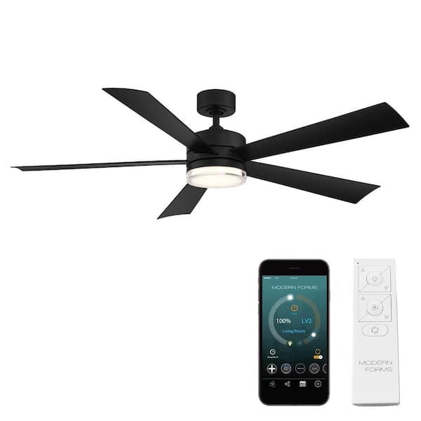 Modern Forms Wynd 60 in. Smart Indoor/Outdoor 5-Blade Ceiling Fan Matte Black with 3000K LED and Remote Control