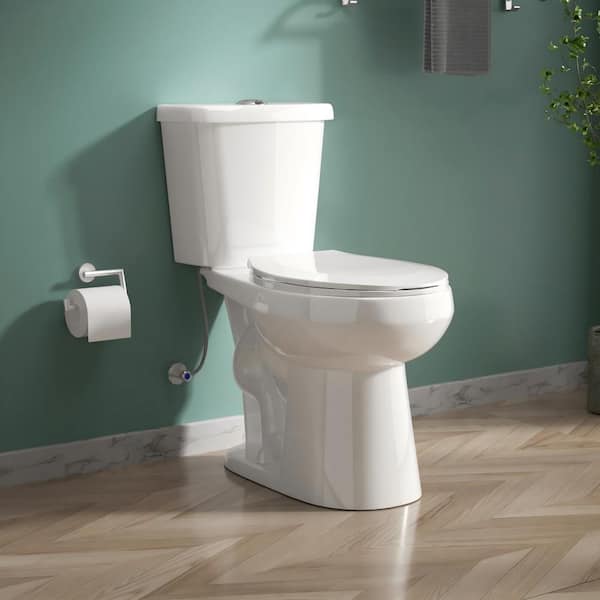 Tall Round Toilet Dual Flush 1.1/1.6 GPF 19 in in White 2-piece Toilet with Soft Close Seat Included Water Saving Design