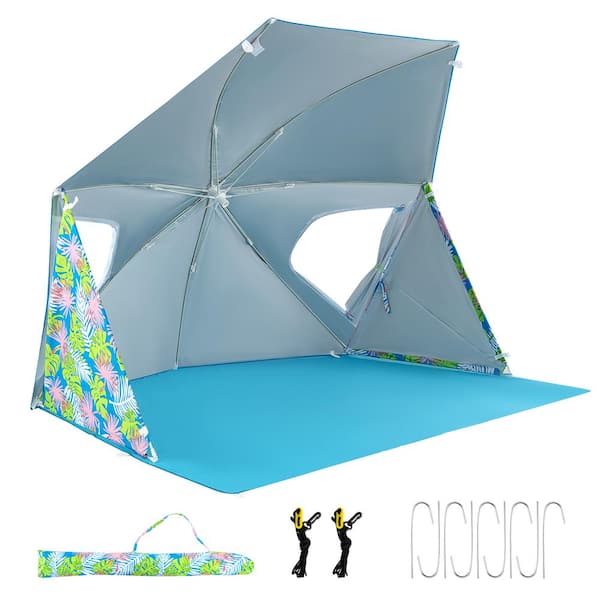 2-4-Person Portable Beach Tent / Canopy Umbrella with Dual Side Flaps Carry Bag UPF 50+ Protection for Camping Events