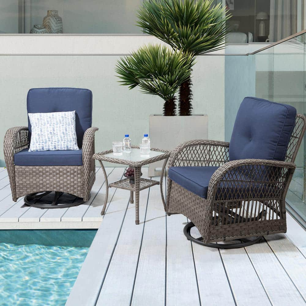 Gardenbee 3-Piece Wicker Outdoor Rocking Chair Patio
