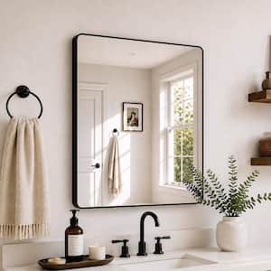 Serene 30 in. W x 36 in. H Rectangular Framed Wall Bathroom Vanity Mirror in Matte Black