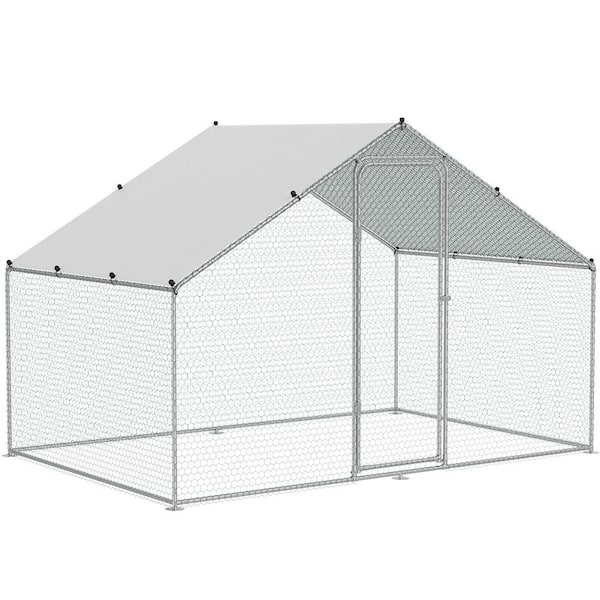VEVOR Poultry Fencing Large Metal Chicken Coop 9.8 x 6.5 x 6.5 ft. Walk-in Chicken Run with Waterproof Cover Spire Roof