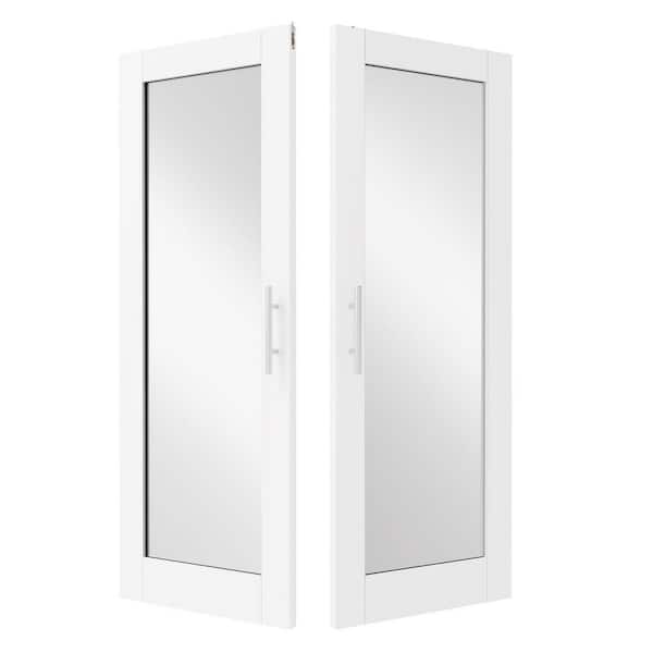 64 in. x 80 in. Solid Wood & MDF, Full Lite, Mirrored Glass, White Primed, Pantry Door, Interior Door Slab W/ Ball Catch