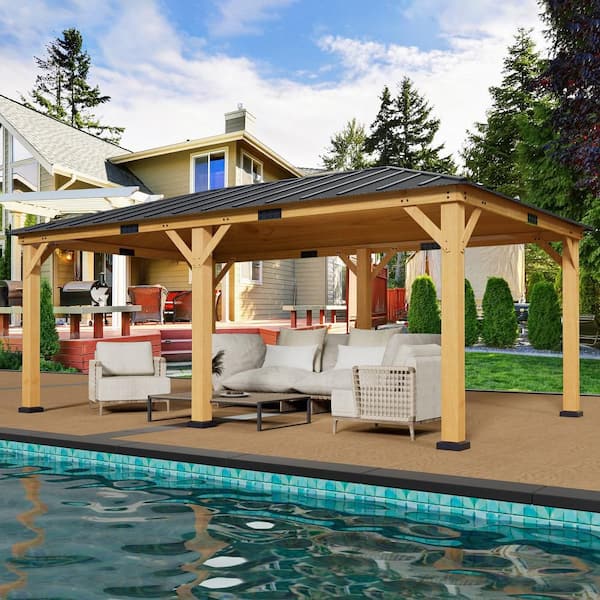 12 ft. x 20 ft. Spruce Wood Gazebo Hardtop, Silent Asphalt Roof Solid Wood Gazebo, for Patio, Lawns, Garden, Yard