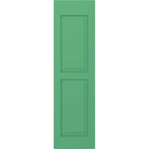 12 in. W x 40 in. H Americraft 2-Equal Raised Panel Exterior Real Wood Shutters Pair in Lily Pads