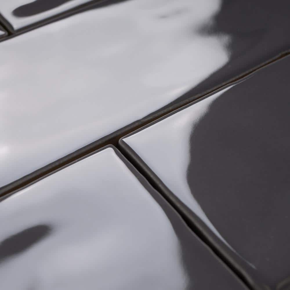 Graphite Gray Glossy Porcelain Wall and Floor Tile, 2.6" x 7.9"