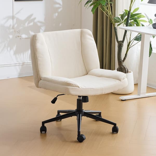 Winado Cotton and Linen Fabric Swivel Cross-Legged Task Chair in Light Yellow with Armless