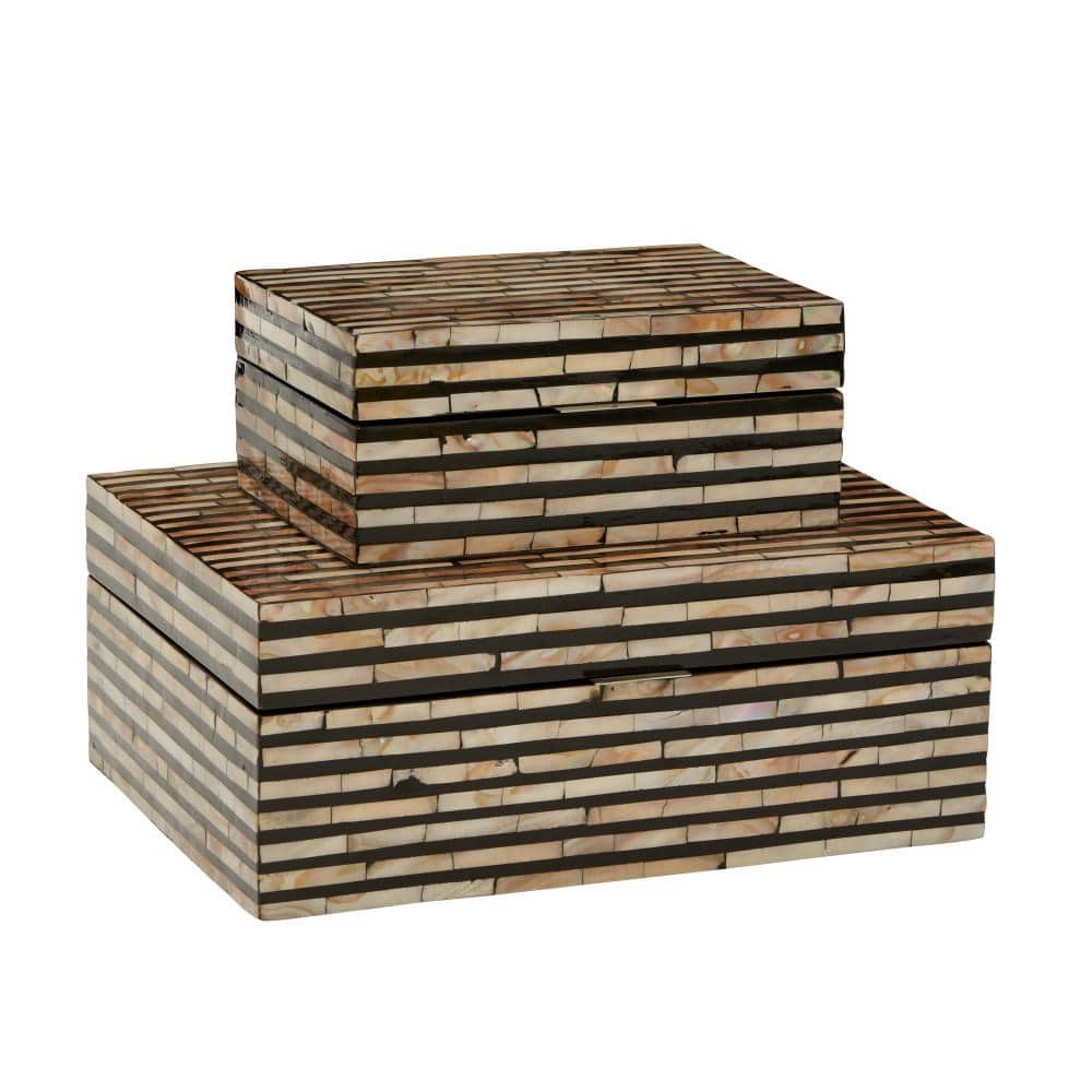 Set of 2 Black and Mother of Pearl Stackable Wooden Boxes