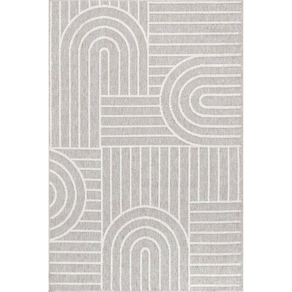Liliya Light Gray Geometric Synthetic Washable Area Rug, 5' 3" x 7' 7"