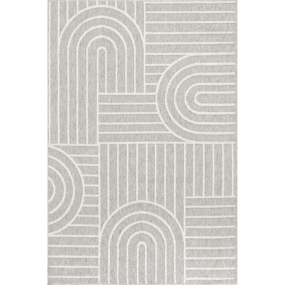 Gray Geometric Washable Synthetic Rectangular Area Rug