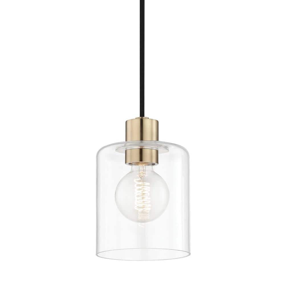 MITZI HUDSON VALLEY LIGHTING Neko 1-Light Aged Brass Pendant with Clear  Glass H108701-AGB - The Home Depot
