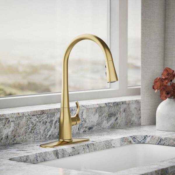 Simplice Single Handle Pull-Down Sprayer Kitchen Sink Faucet in Vibrant Brushed Moderne Brass