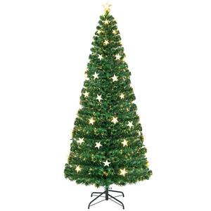 7 ft. Green Prelit Fiber Optic Christmas Tree with Warm White Lights,Metal Base