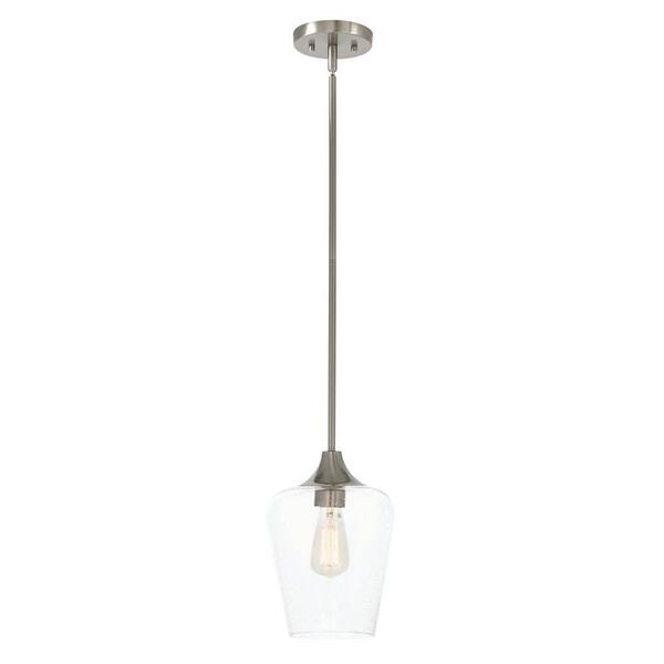 Home Decorators Collection 1-Light Brushed Steel Seeded Glass Pendant
