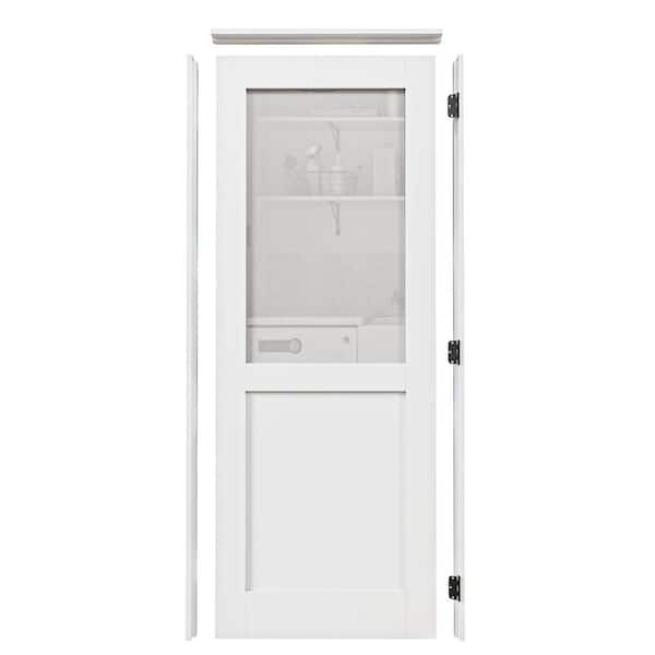 28 in. x 80 in. 1/2-Lite Frosted Glass Left White Solid Core Wood Single Prehung Interior Door with Quick Assemble Jamb
