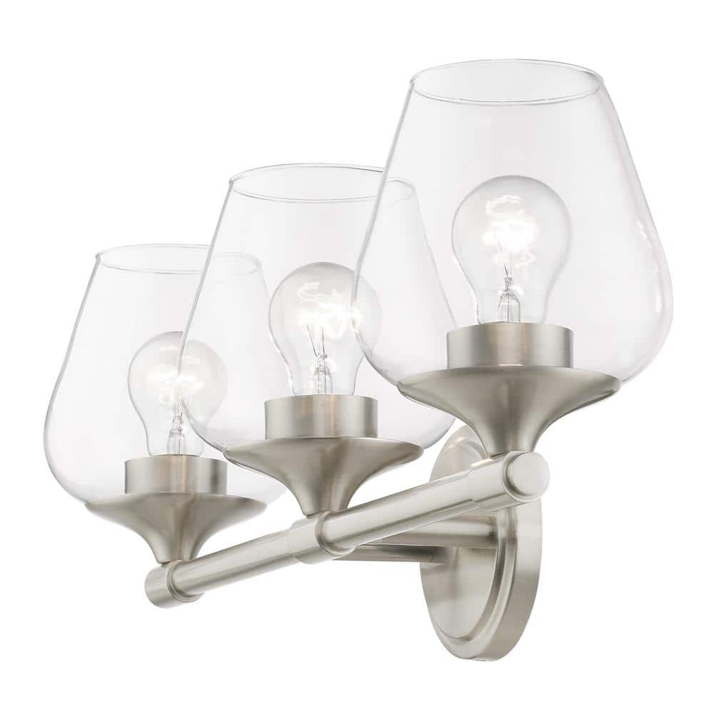 Brushed Nickel 3-Light Vanity Sconce with Clear Glass Shades