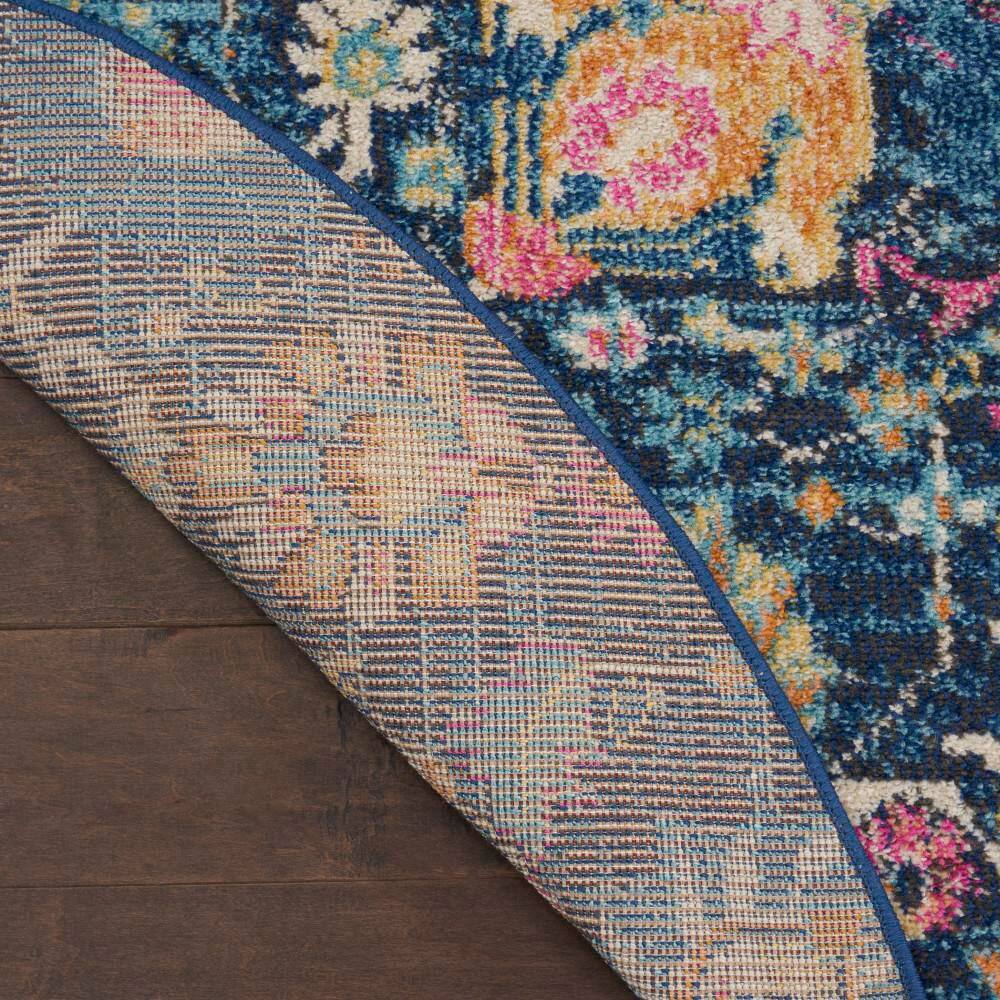 Bohemian Navy Floral Round Synthetic Area Rug - 5'3"