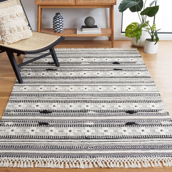 Natura 8 ft. x 10 ft. Black/Ivory Geometric Striped Area Rug