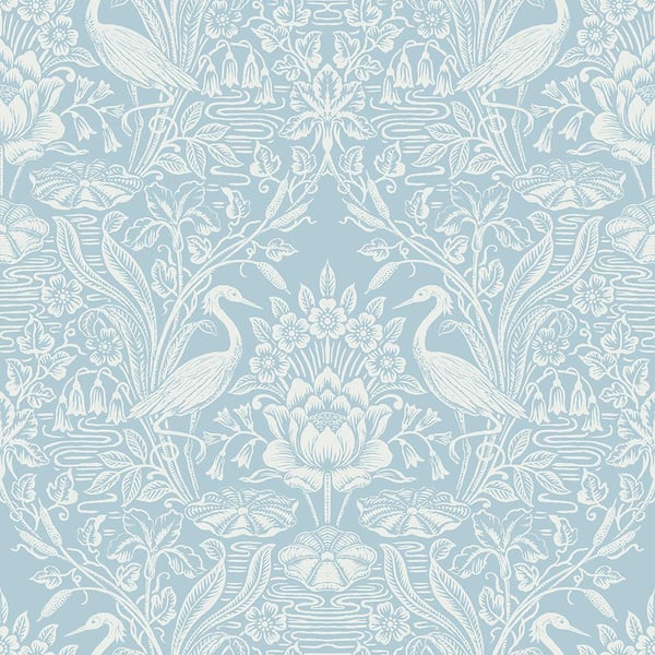 Brewster 56.4 sq. ft. Elegans Light Blue Crane Toile Wallpaper