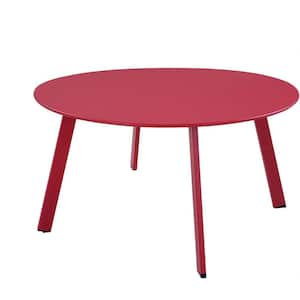 Dark Red Round Metal Large Outdoor Coffee Table, Weather Resistant Side Table for Balcony, Porch, Deck, Poolside