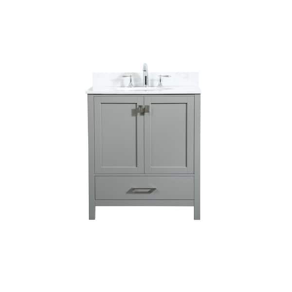 Unbranded Simply Living 30 in. W x 22 in. D x 34 in. H Bath Vanity in Grey with Calacatta White Engineered Marble Top