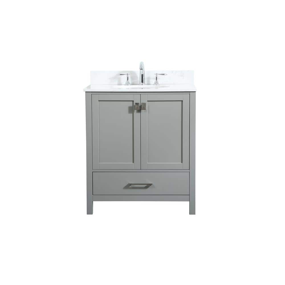 30 in. W Single Bath Vanity in Grey with Engineered Stone Vanity Top in Cal