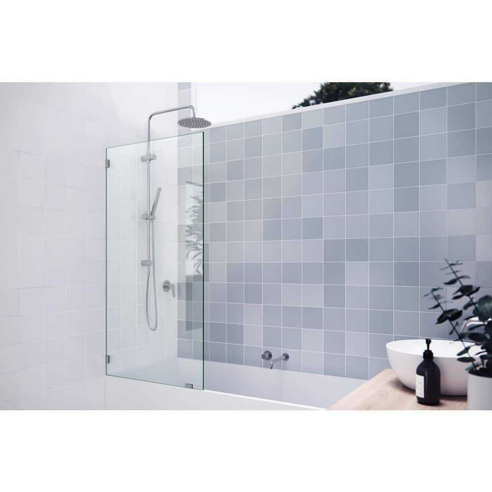 Vela 30 in. W x 58.25 in. H Frameless Fixed Panel Tub Door in Polished Nickel with Clear Glass price history on PriceWatchPro