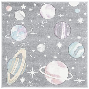 Carousel Kids Gray/Lavender 7 ft. x 7 ft. Galaxy Square Area Rug