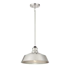 14 in. W x 8 in. H 1-Light Polished Nickel Pendant Light with Metal Shade