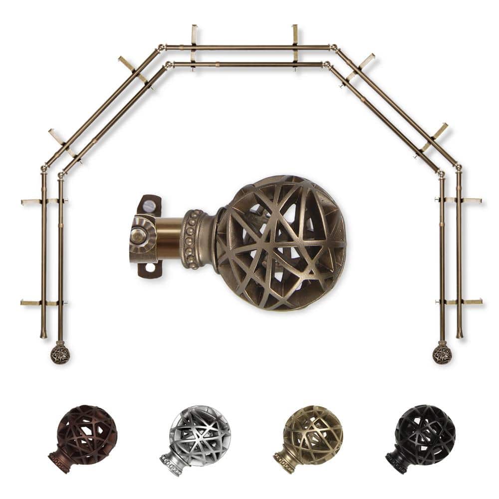 "13/16"" Dia Adjustable 5-Sided Double Bay Window Curtain Rod 28 to 48"" (each side) with London Finials in Antique Brass" price history on PriceWatchPro