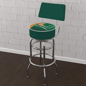 University of Miami Text 31 in. Green Low Back Metal Bar Stool with Vinyl Seat