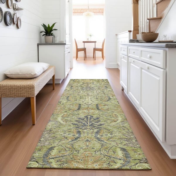 Mayfield Premium Machine Washable Abstract AMF1082 Aloe 2 ft. 3 in. x 7 ft. 6 in. Runner Rug
