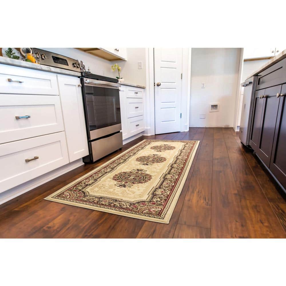 Ivory Synthetic Traditional Handmade Rectangle Rug