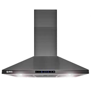 36 in. 343 CFM Convertible Island Mount Range Hood Touch Controls and LED Lights in Black Stainless Steel