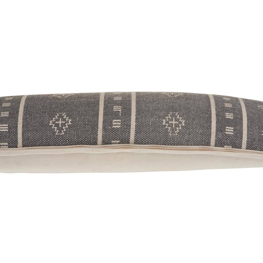 Gray and Cream Embroidered Lumbar Pillow, 36 x 14 Inch