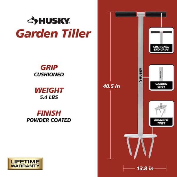 40 in. Garden Tiller with Rounded Carbon Steel Tines and Large Grooved Stepper, Heavy-Duty Hand Tiller for Garden