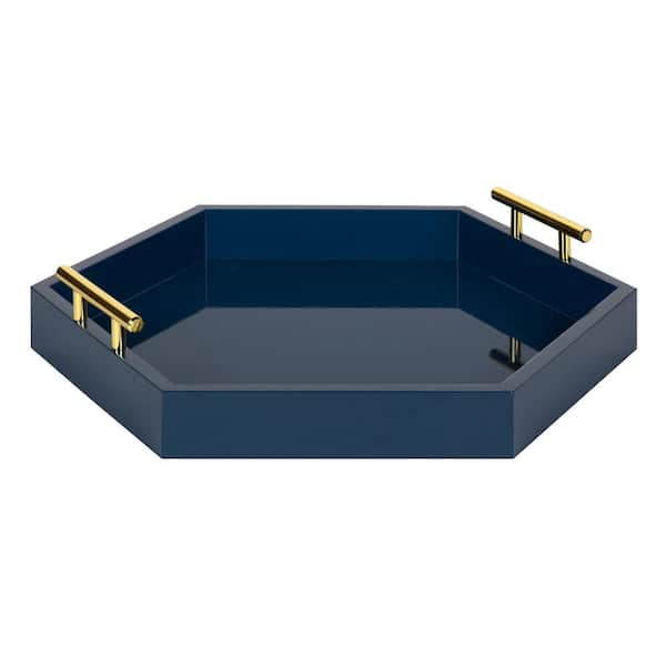 Kate and Laurel Lipton 18 in. x 18 in. Navy Blue Hexagon Decorative Tray