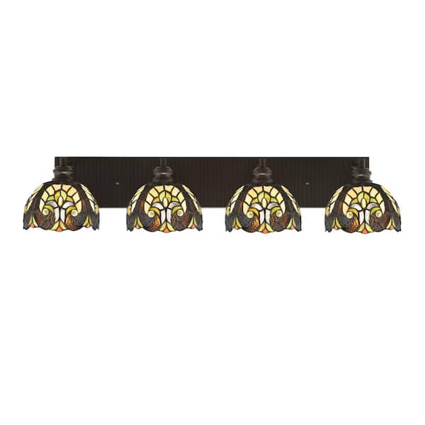 Unbranded Albany 33.75 in. 4-Light Espresso Vanity Light with Ivory Cypress Art Glass Shades