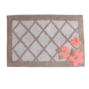 Coral Garden Floral 31 in. x 21 in. Cotton Bath Rug in Tan