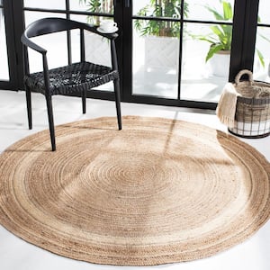 Natural Fiber Ivory/Beige 6 ft. x 6 ft. Striped Border Round Area Rug