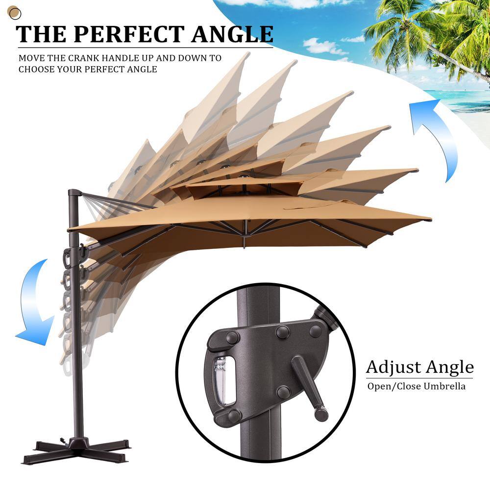 Tan Rectangular Cantilever Patio Umbrella with Metal Pole