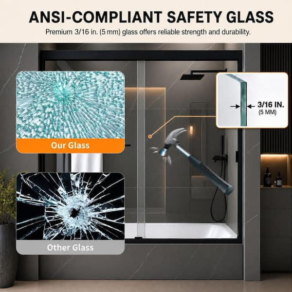 TaiMei 60 in. W x 56 in. H Sliding Semi Frameless Tub Door in
