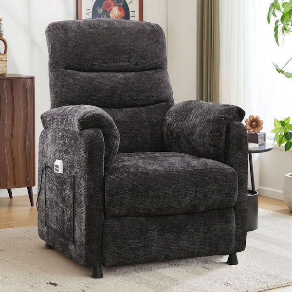 32 in. Electric Recliner Chair in Black Chenille Fabric with Steel Frame and Remote Control for Living Room