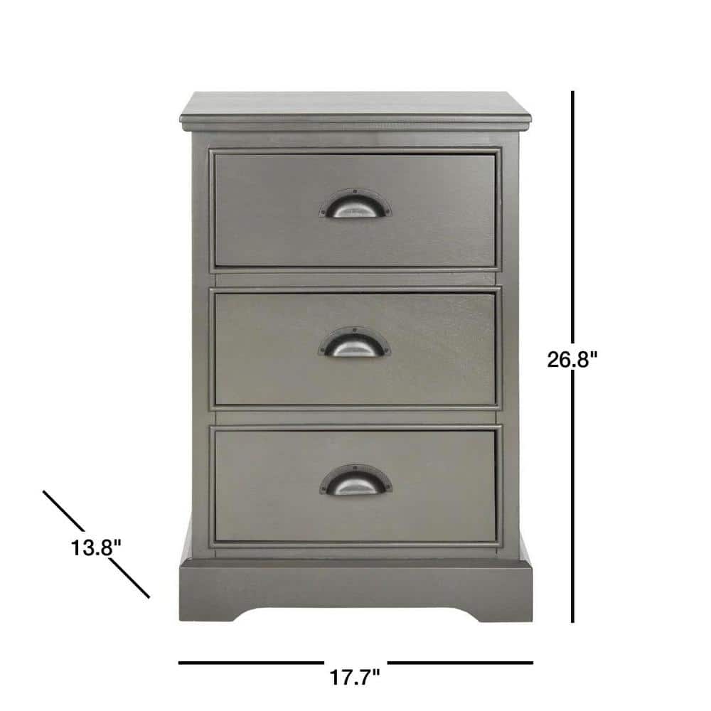 Gray Pine Wood 3-Drawer Accent Table